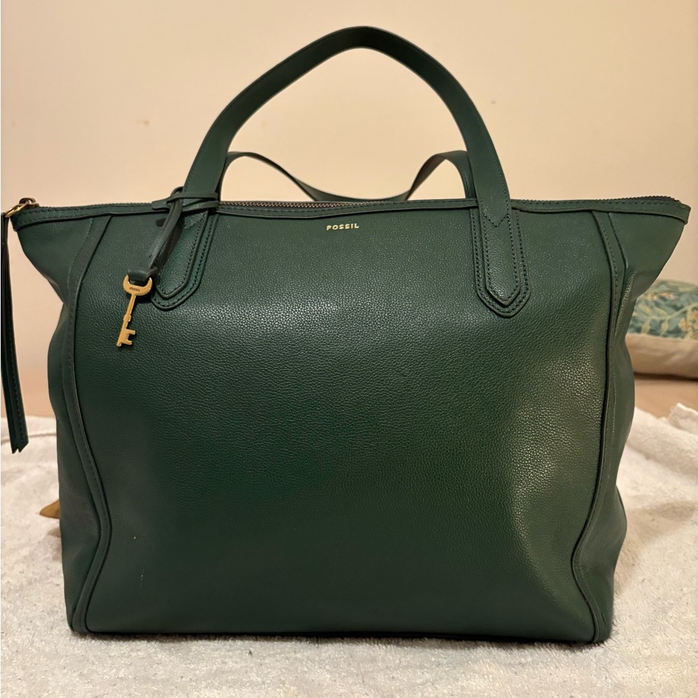 Fossil Forest Green Leather Tote - Picture 2 of 6
